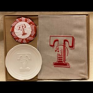 Mud Pie 3pc SET towel soap dish T Monogram fraser fir bath hand gift Christmas